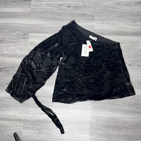 NWT Tanya Taylor Velvet One-Shoulder Anka Top Size 2 - Picture 3 of 11